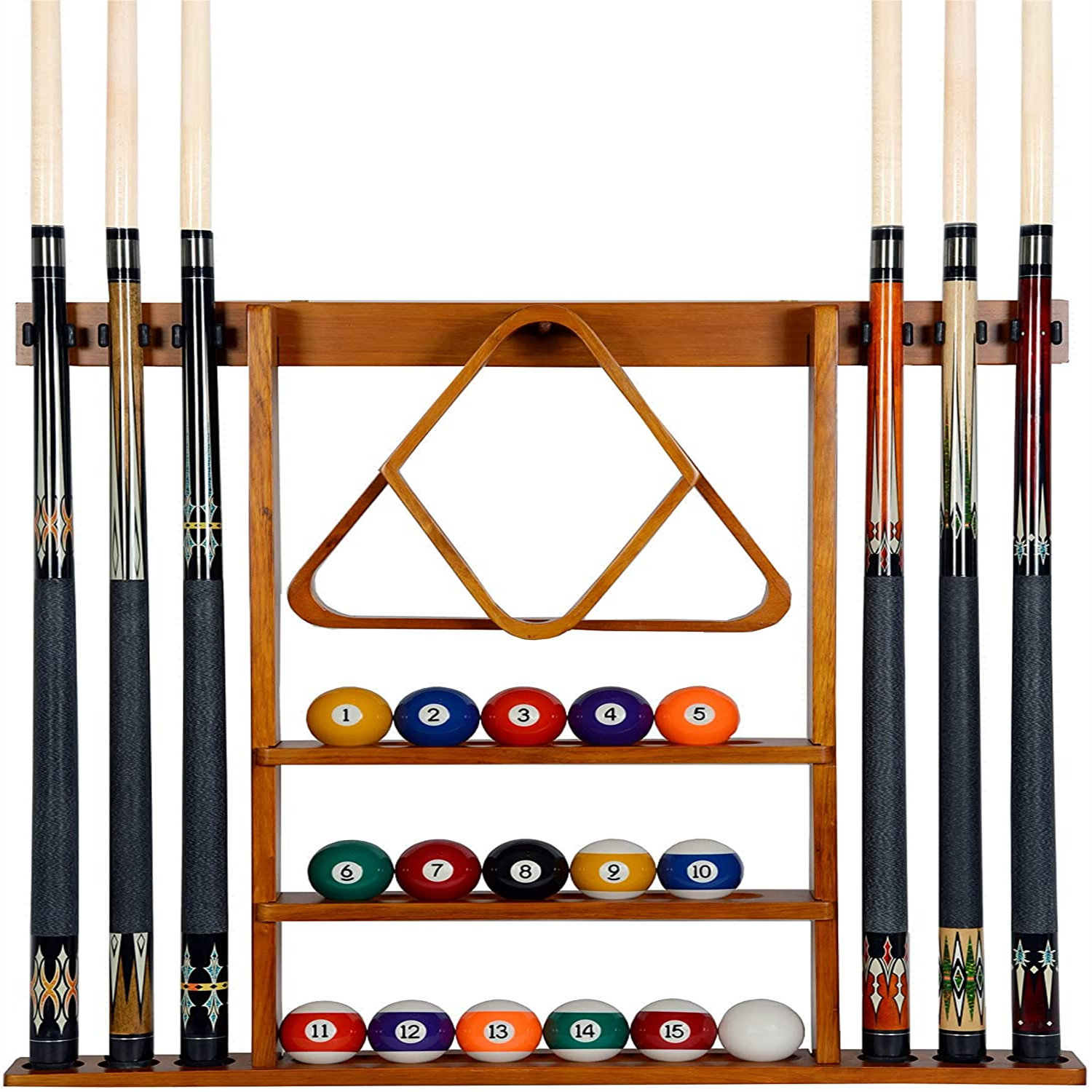 Billiard Pool Wall Mount Hanging 6 Cue Sticks Wood Rack Holder Parts for Snooker 