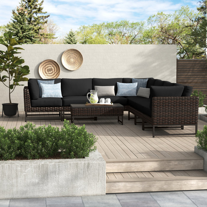Joss and Main Nauvoo 8 Piece Rattan Sectional Seating Group with Cushions