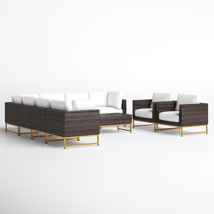 Joss and Main Nauvoo 10 Piece Rattan Sectional Seating Group with Cushions