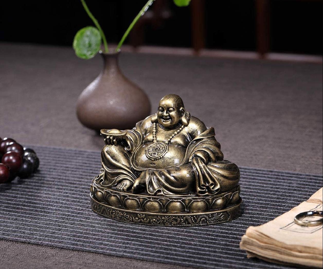 Chinese Old Tibet Silver Sitting Laughing Kindly Small Buddha Statue Chinese Old Tibet Silver Sitting Laughing Kindly Small Buddha Statue