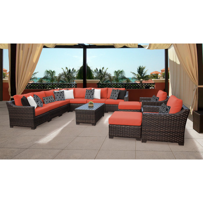 kathy ireland Homes and Gardens by TK Classics Wicker/Rattan 10 - Person Seating Group with Cushions