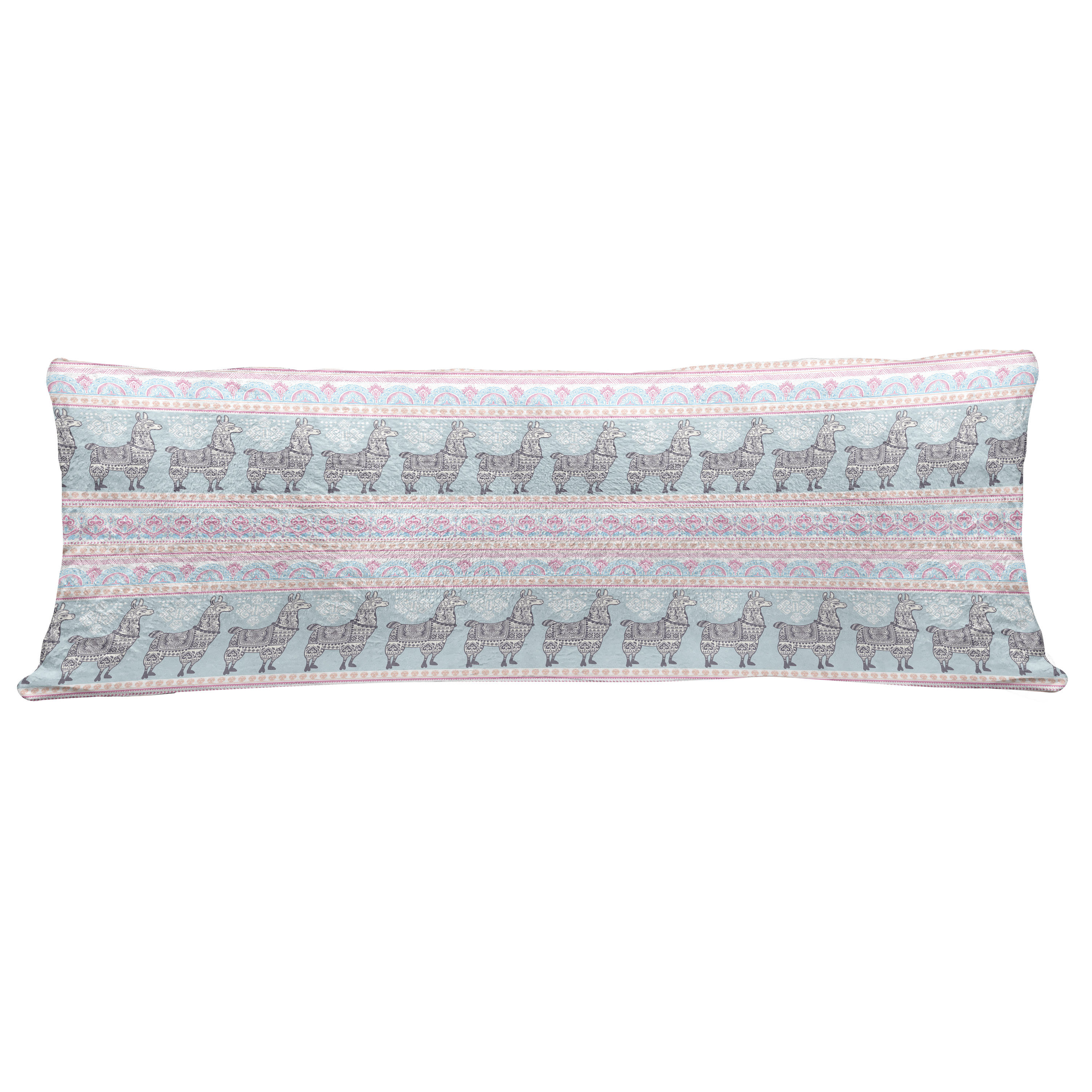 Ambesonne Llama Fluffy Body Pillow Case Cover With Zipper, Horizontal Borders Patterned Alpaca Animal And Folkloric Ornaments, Accent Long Pillowcase, ...