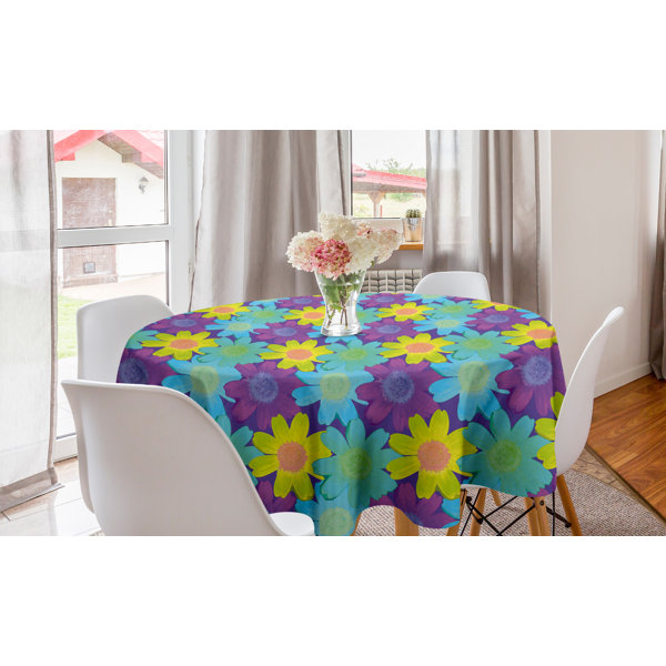 East Urban Home Ambesonne Floral Round Tablecloth 90 S Style Flowers Watercolor Style Daisies Chamomile Botanical Rhythmic Motifs Circle Table Cloth Cover For Dining Room Kitchen Decoration 60 Purple Yellow Wayfair
