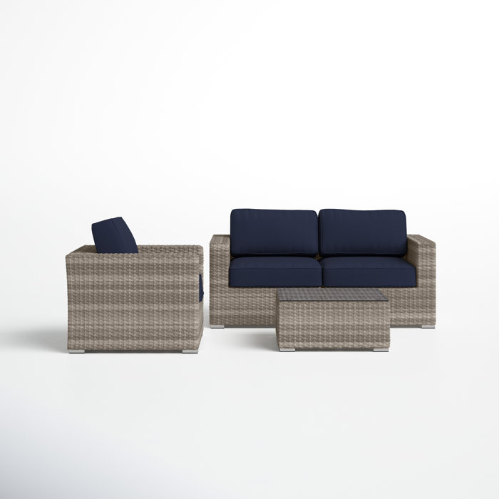 Joss and Main Conner 3 Piece Ratttan Sunbrella Seating Group with Cushions