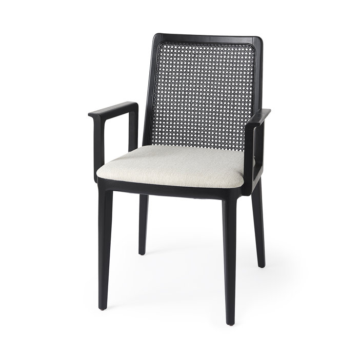 Joss and Main Manor 22.6L X 23.8W X 33.9H Wood W/ Cream Fabric Seat And Cane Back Dining Chair