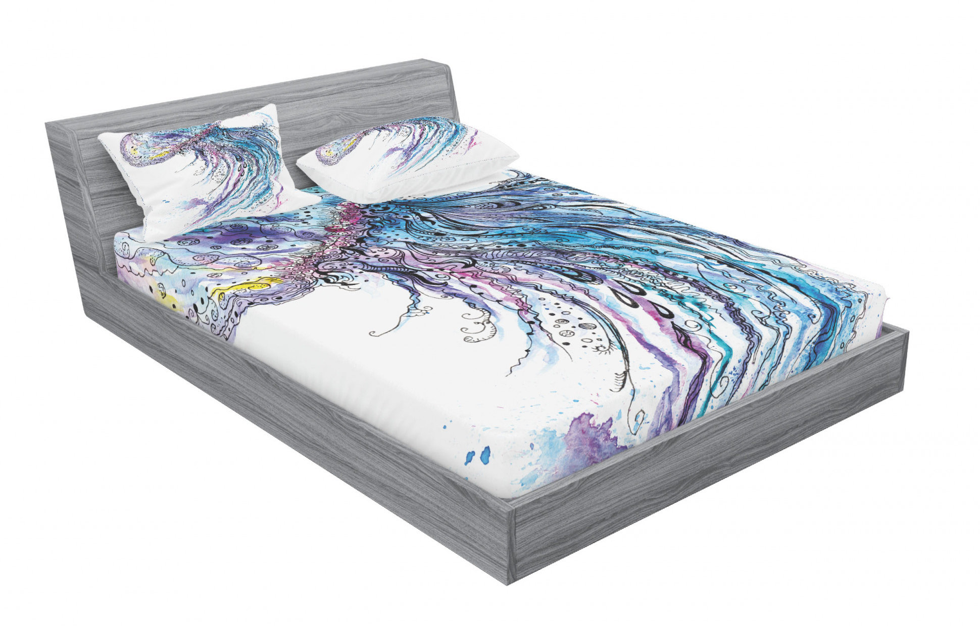 King Size Decorative 3 Piece Bedding Set with 2 Pillow Shams Aqua Colors Art Ocean Animal Print Sketch Style Creative Sea Marine Theme Ambesonne Jellyfish Duvet Cover Set Blue White 