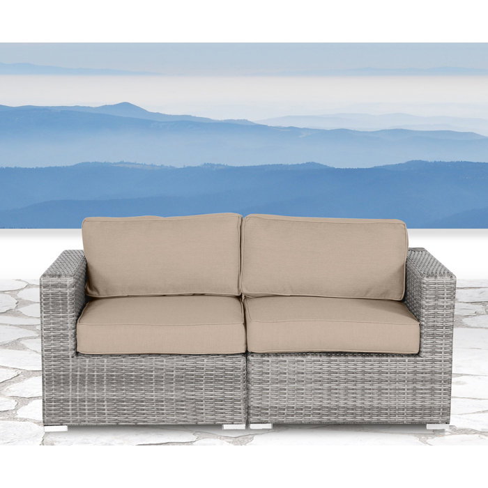 Joss and Main Conner 66" Wide Outdoor Wicker Loveseat with Cushions