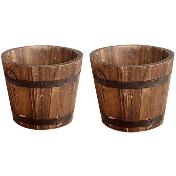 3 Pcs Rustic Wooden Barrels Planters Whiskey Barrels Bucket with Handle Flower Planter Plant Pots Boxes Container Water Wishing Well Pail Garden Backyard Primitive Planter Outdoor Indoor Home Decor 