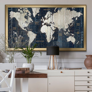 Old World Map Blue - Picture Frame Print on Canvas