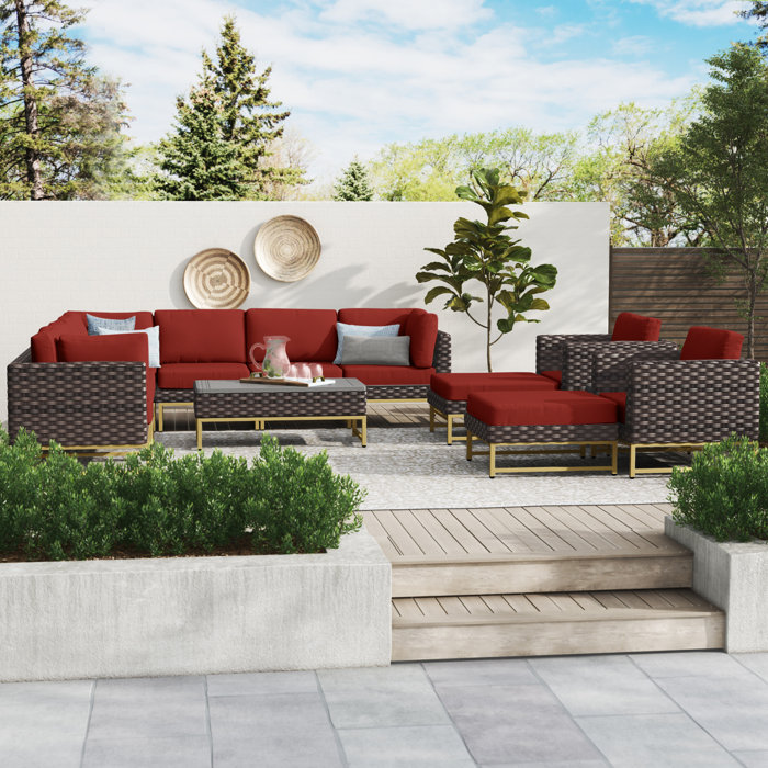 Joss and Main 13 Piece Rattan Sectional Seating Group with Cushions