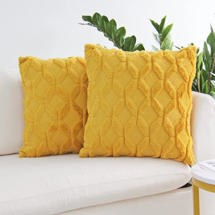 YIcabinet Decorative Throw Pillow Covers 12 X 20 inch with Pom-Poms Fringe,Soft Particles Velvet Solid Cushion Case Yellow Pillow Cases for Sofa Bedroom,2 Pack,Mustard Yellow 