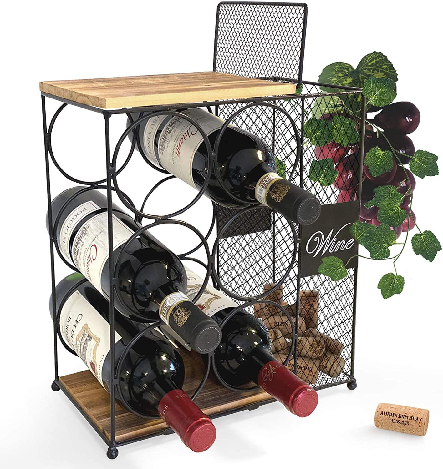 US-W Rustic Wood Countertop Wine Rack 6 Bottles Family bar Can store wine rack 