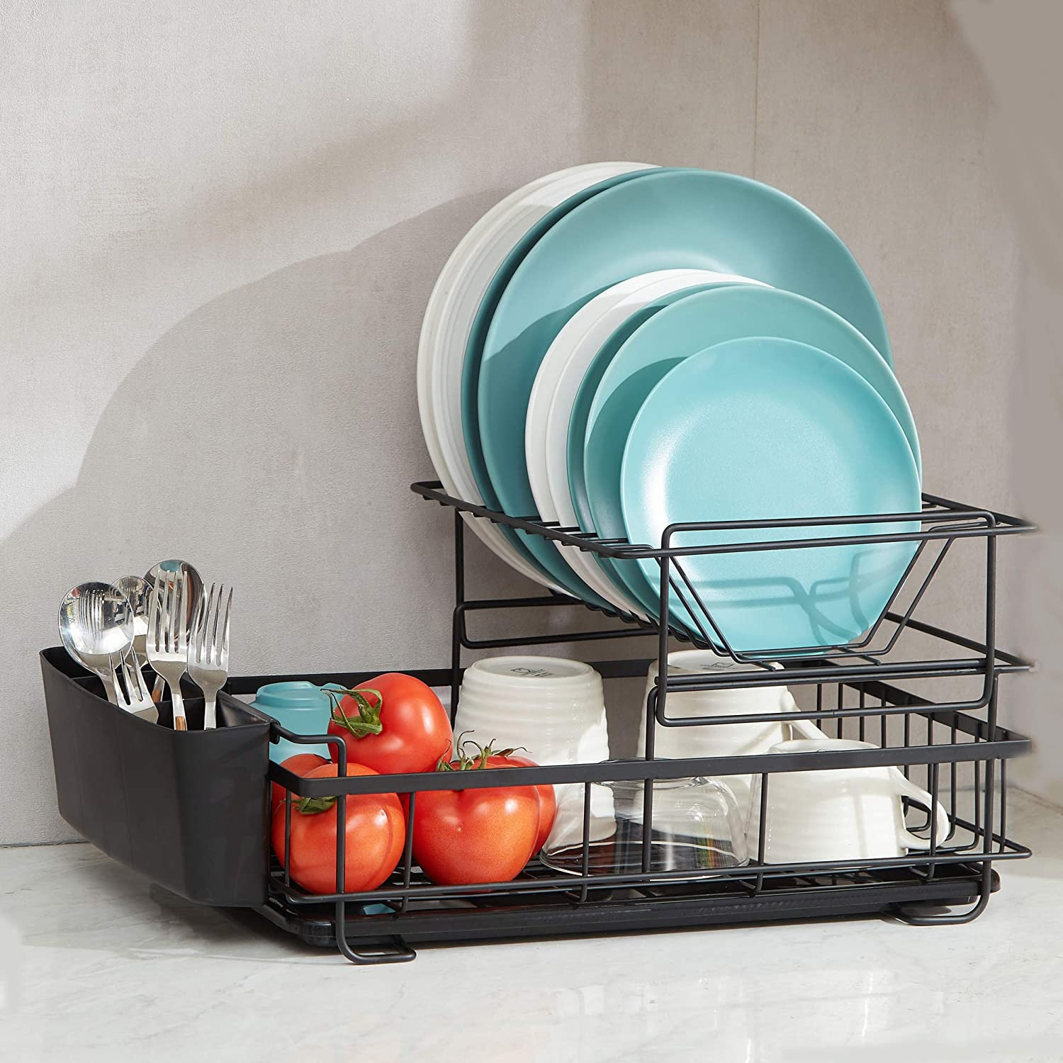 Dish Drying Rack, 2 Tier Large Dish Drying Rack And Drainboard Set, Rust-Proof 304 Stainless Steel Dish Drainer With Utensil Holder, Cup Holder For ...