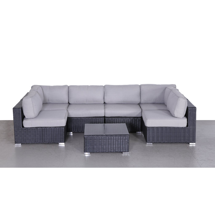 Joss and Main Conner 7 Piece Rattan Sectional Seating Group with Cushions