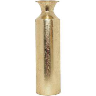 Modern Gold Long-Necked Domed Iron Vase Contemporary 