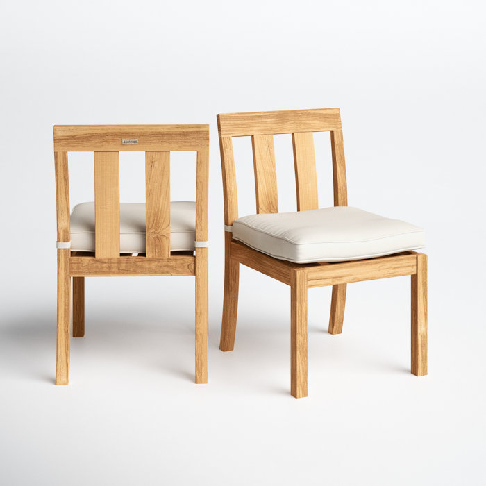 Joss and Main Leanna Teak Patio Dining Side Chair with Cushion
