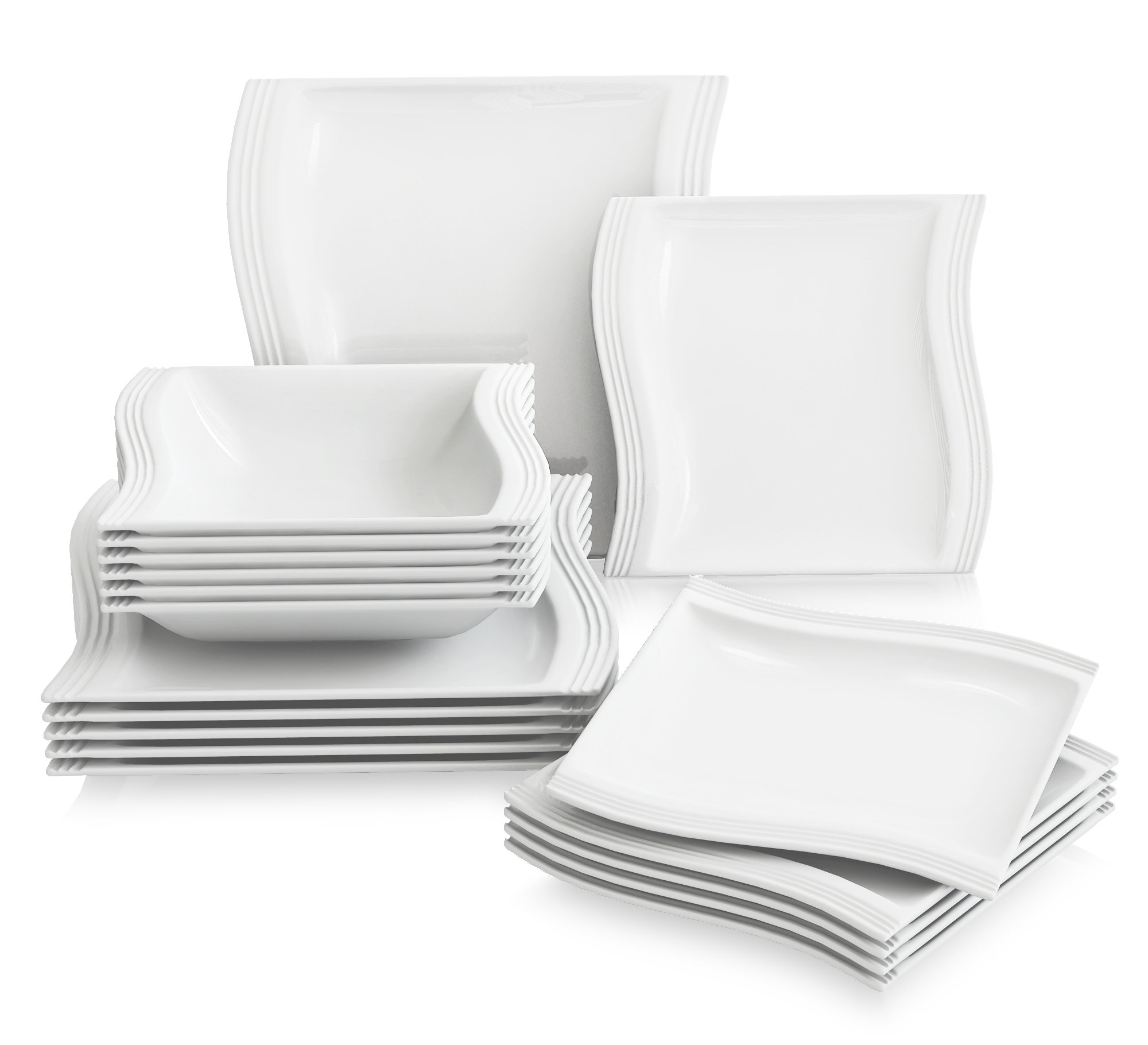 MALACASA 24-Piece 8.25 Dessert Plates Ivory White Porcelain Side Plate Dinner Serving Plate Sets Series Carina