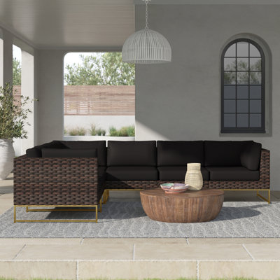 124" Wide Wicker Patio Sectional with Cushions by Joss and Main