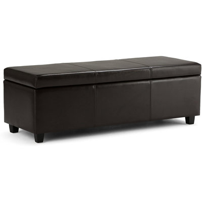 48 Inch Wide Rectangle Lift Top Storage Ottoman Bench In Upholstered Tanners Brown Faux Leather With Large Storage Space For The Living Room, Entryway