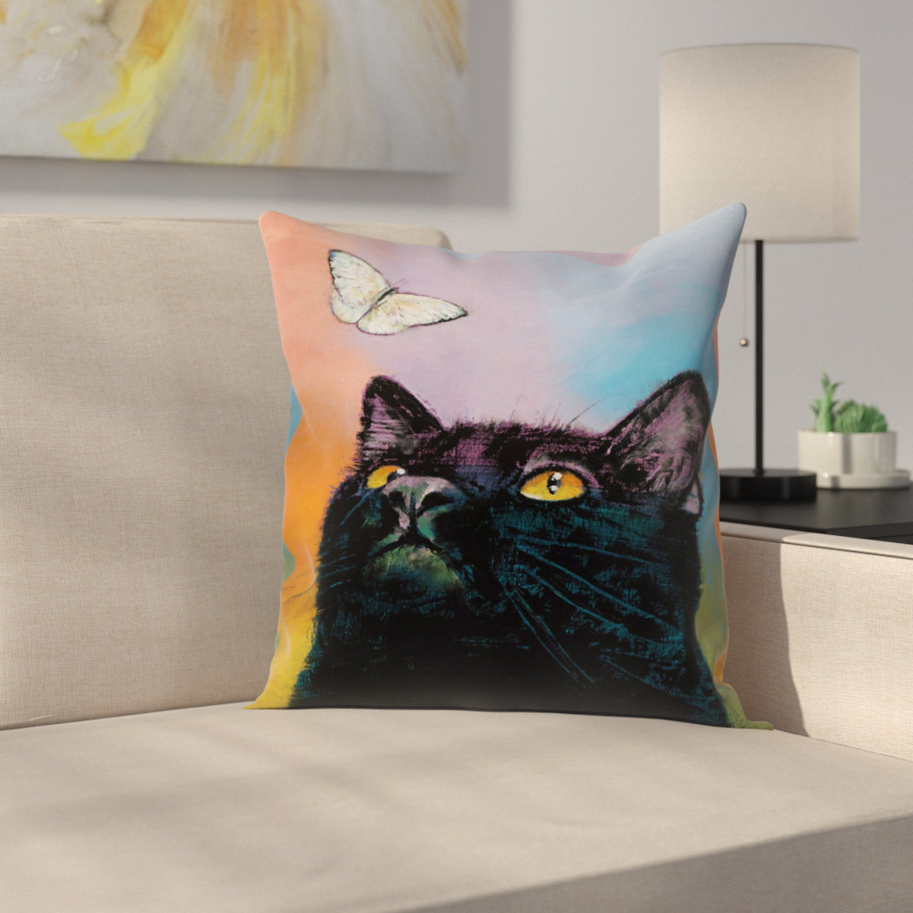 black cat throw pillow