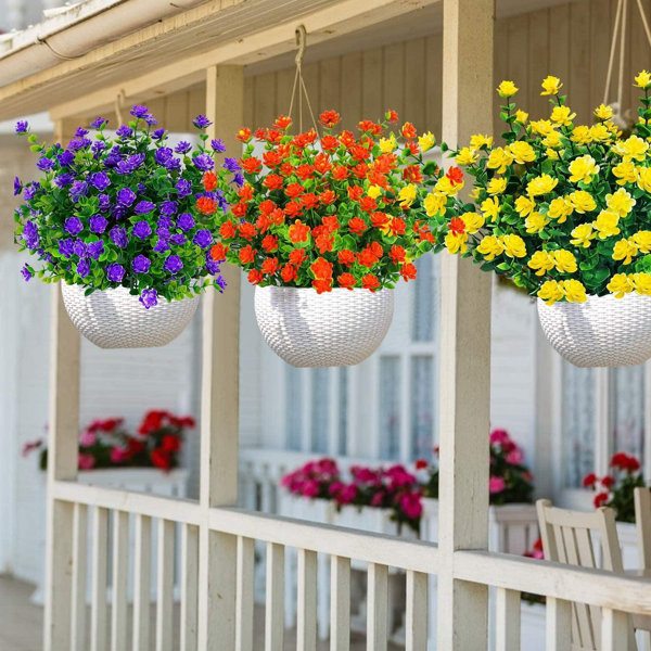 4 Bundles Artificial-Flowers Fake Outdoor Plants UV-Resistant Home Garden Decor
