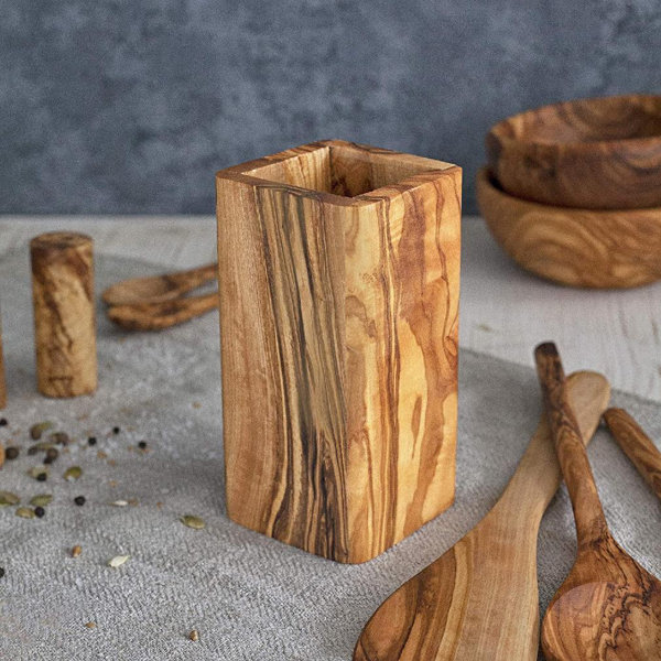 Olive Wood Utensil Holder | Wayfair