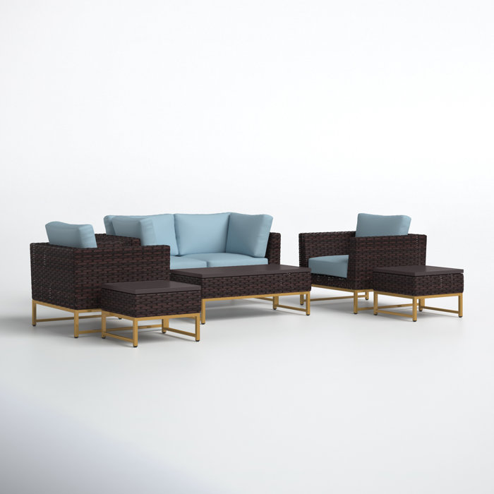Joss and Main 7 Piece Rattan Sectional Seating Group with Cushions