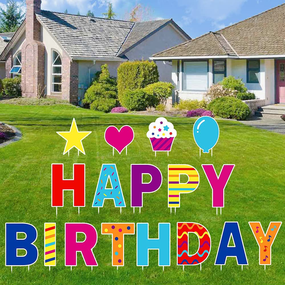 Bunny Chorus 17 Pcs 16 Happy Birthday Yard Signs With 40 Stakes With Colorful Waterproof Lawn Sign For Outdoor Birthday Party Decorations Wayfair