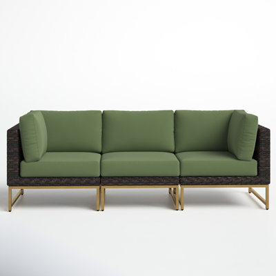 95" Wide Outdoor Wicker Patio Sectional with Cushions by Joss and Main