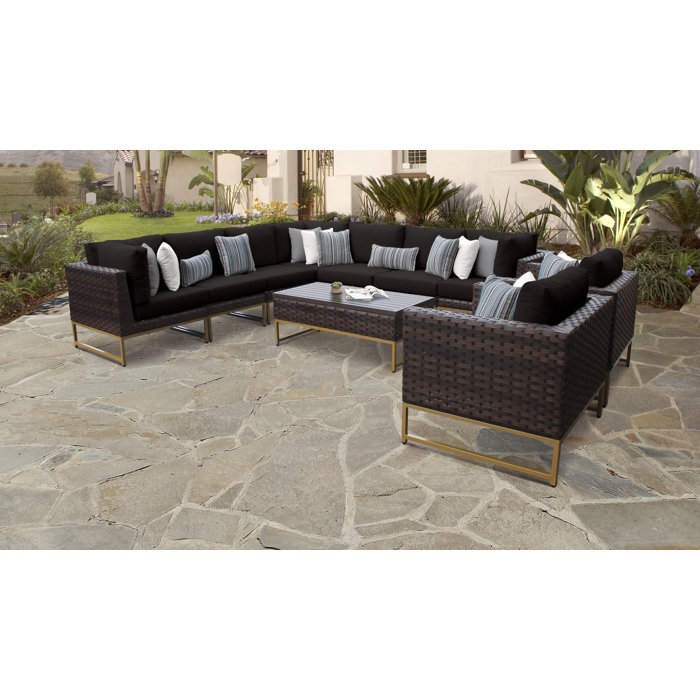 Joss and Main Nauvoo 10 Piece Rattan Sectional Seating Group with Cushions