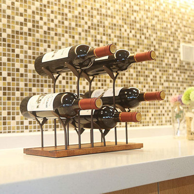 Countertop Bottle Rack, Tabletop Wood Bottle Holder, Hold 6 Bottles, Perfect For Home Decor & Kitchen Storage Rack, Bar, Cellar, Cabinet, Pantry, Etc,