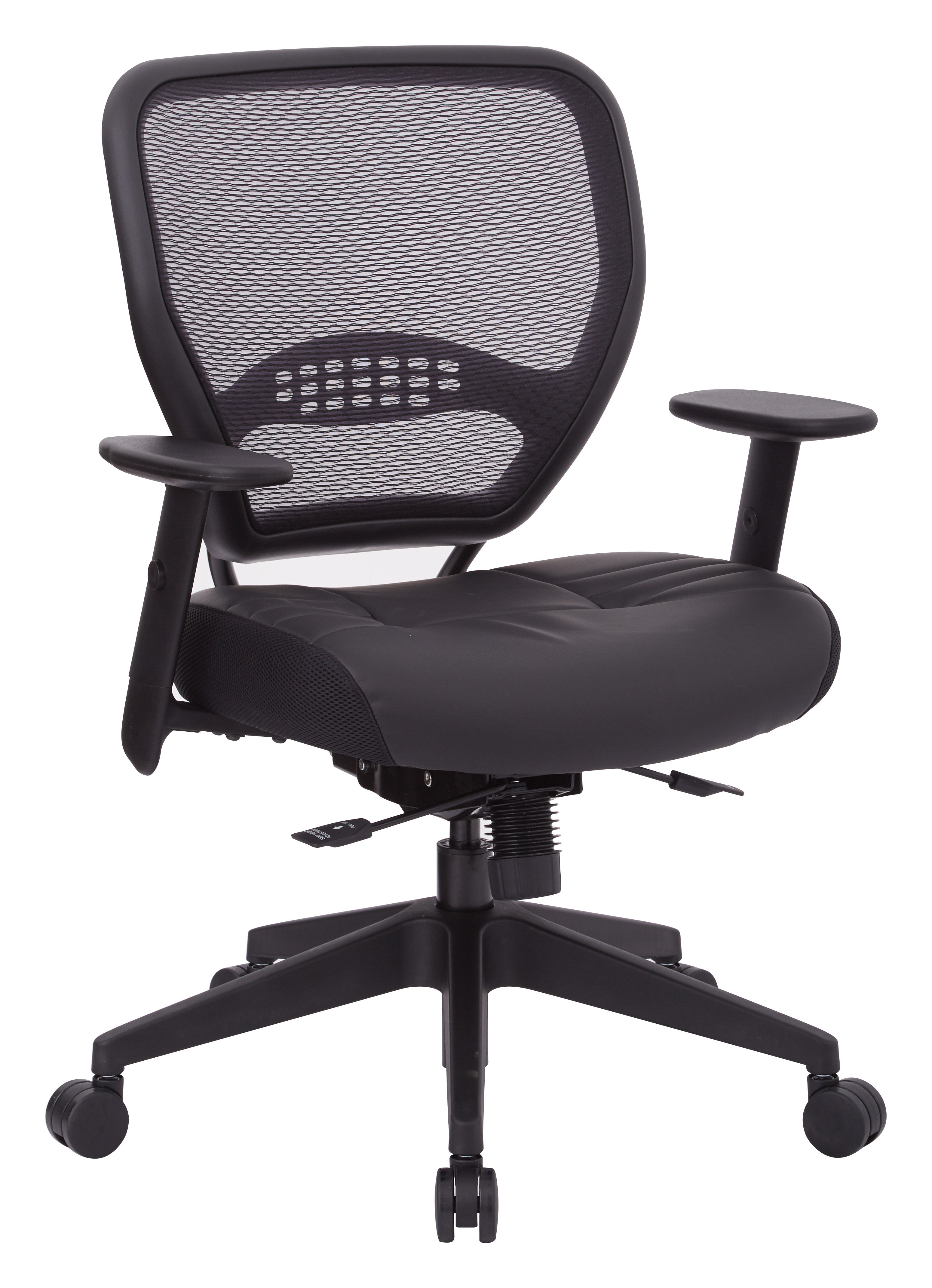 Nylong Base Adjustable High Back Managers Chair 2-to-1 Synchro Tilt Control Black SPACE Seating AirGrid Back and Padded Bonded Leather Seat Adjustable Arms 