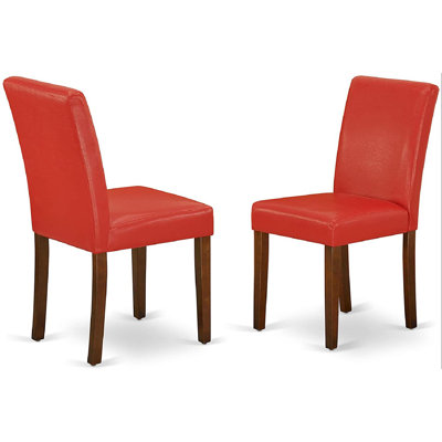 Parsons Dining Room Chairs - PU Leather, Mahogany Finish Legs Modern Chairs For Dining Room- Set Of 2