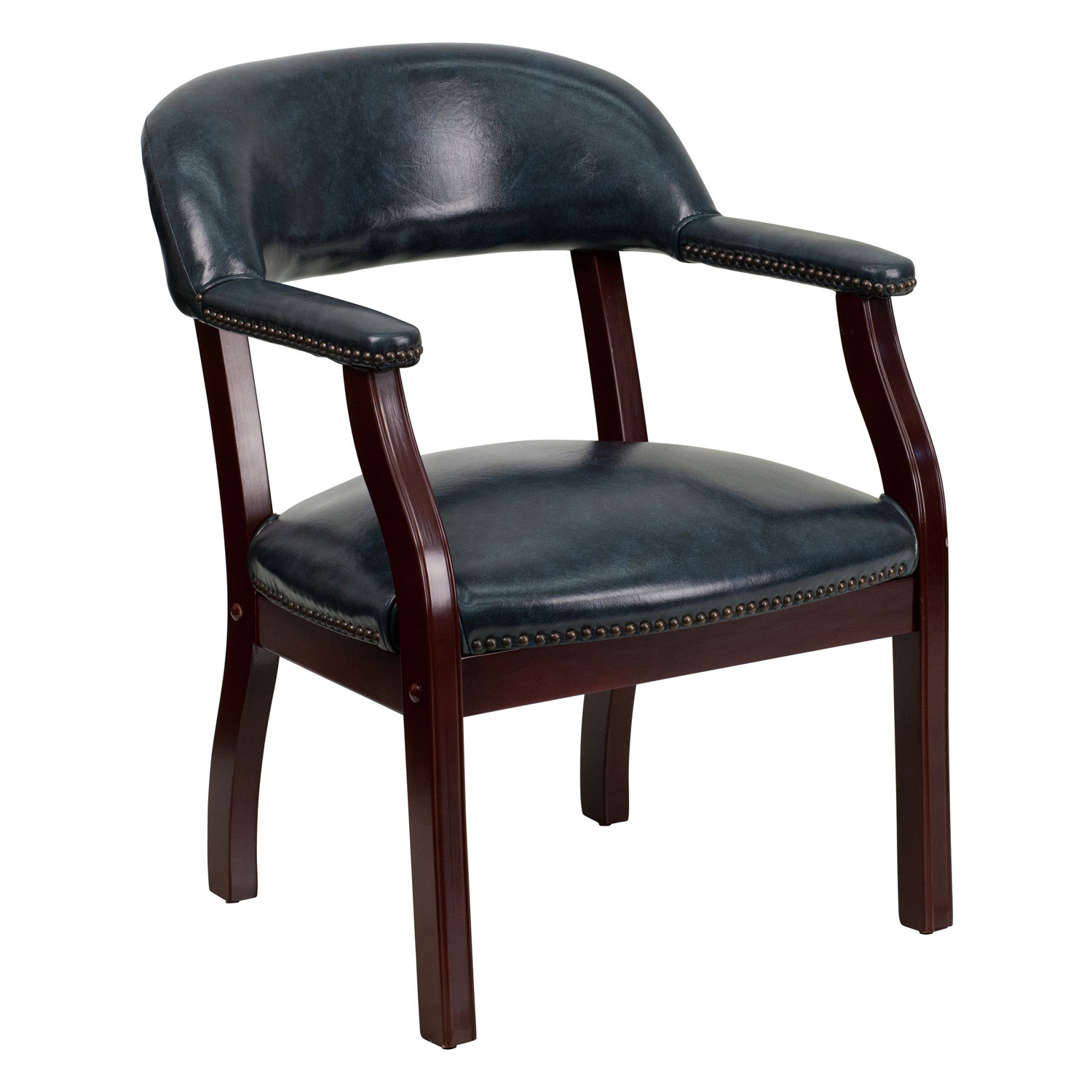 Offex Solid Back Mahogany Wooden Vinyl Upholstered Restaurant Chair Burgundy Vinyl Seat 