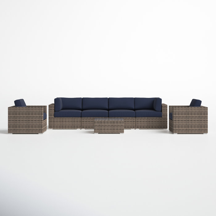 Joss and Main Conner 7 Piece Rattan Sectional Seating Group with Cushions