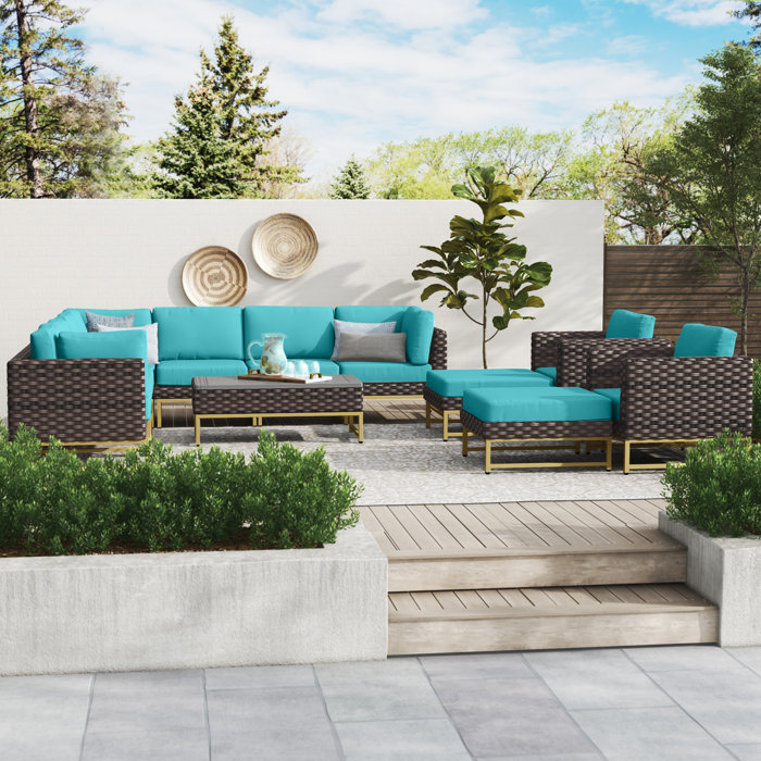 Joss and Main 13 Piece Rattan Sectional Seating Group with Cushions