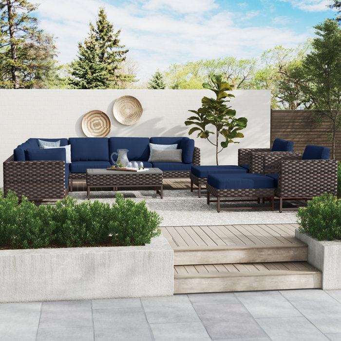 Joss and Main 13 Piece Rattan Sectional Seating Group with Cushions