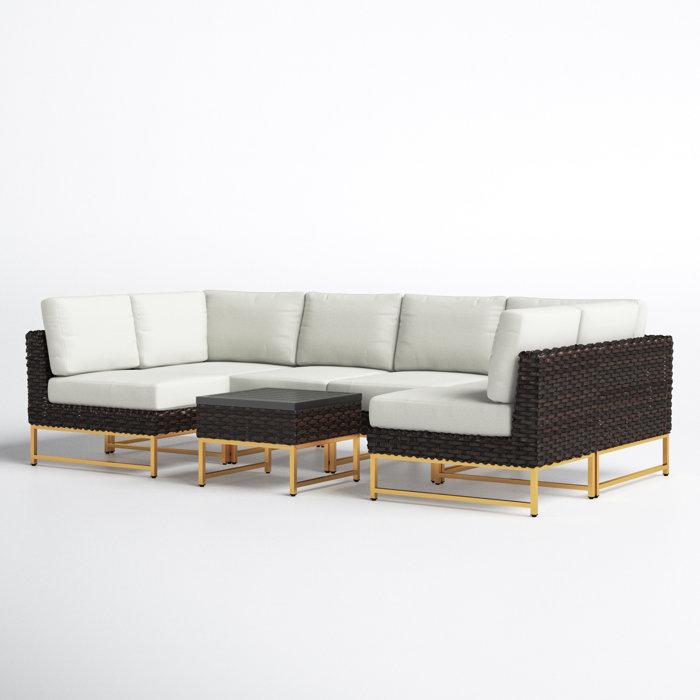 Joss and Main Nauvoo 7 Piece Rattan Sectional Seating Group with Cushions