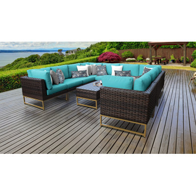 11 Piece Rattan Sectional Seating Group with Cushions by Joss and Main