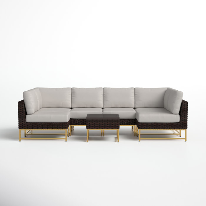 Joss and Main Nauvoo 7 Piece Rattan Sectional Seating Group with Cushions