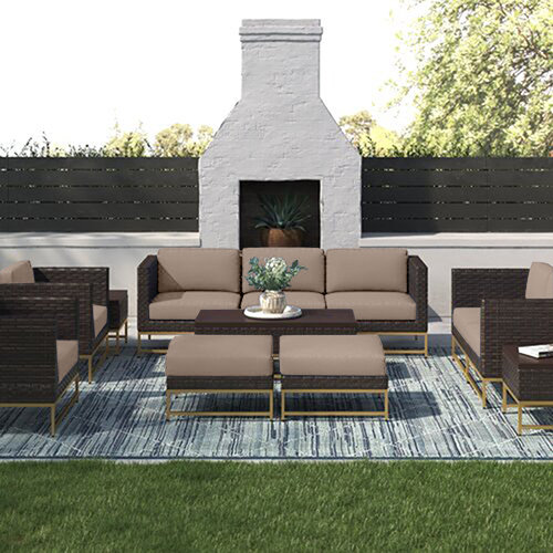 Joss and Main 6 Piece Rattan Sectional Seating Group with Cushions
