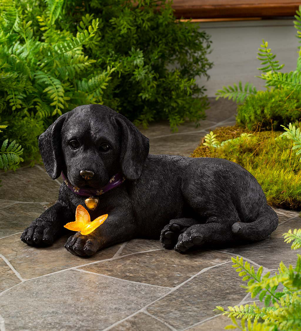 Labrador Puppy Garden Statue w// Solar Butterfly Dog Sculpture Outdoor Decor 13/"L