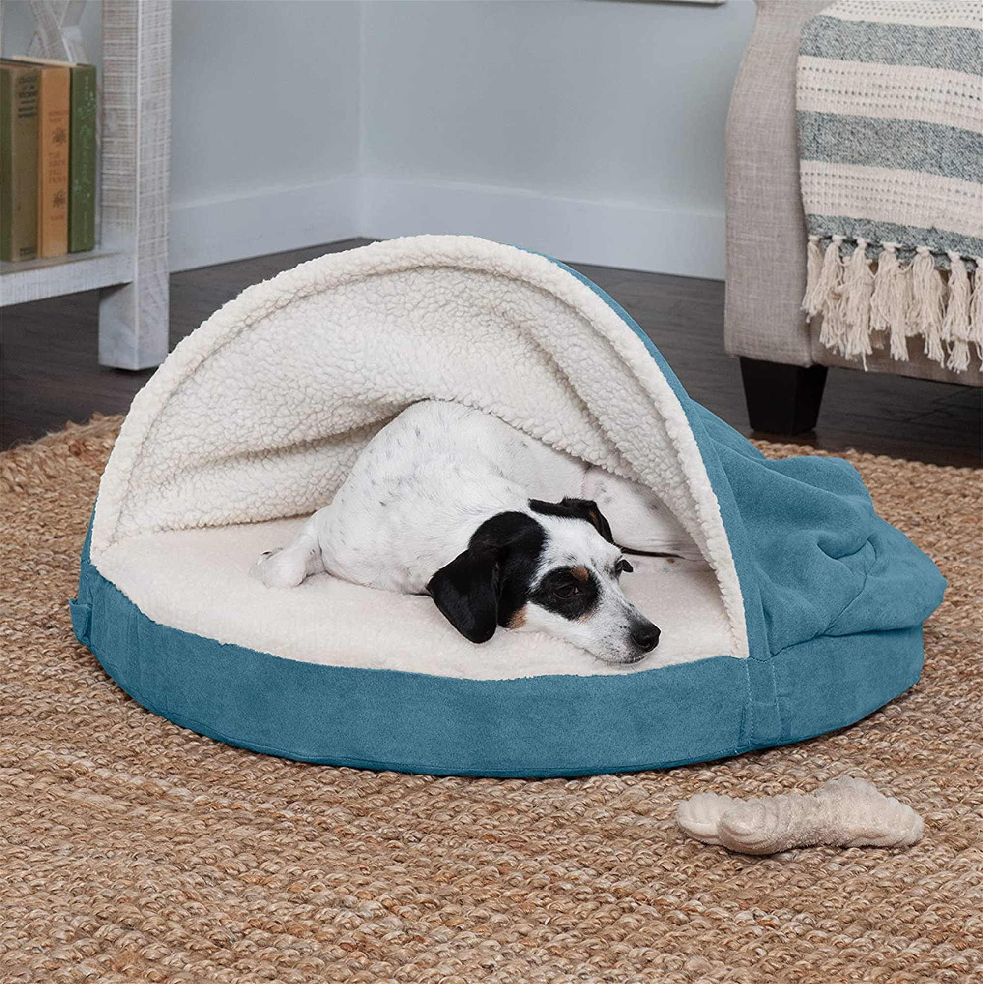 bed with dog bed attached
