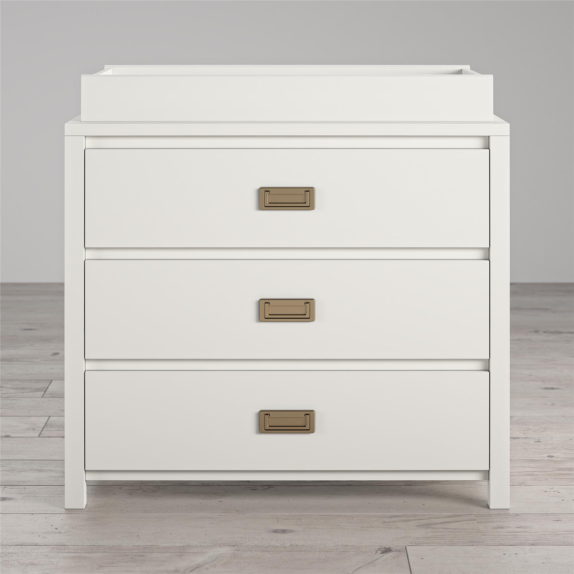 white and gold changing table