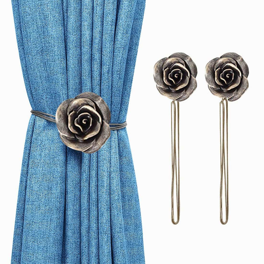 1Pair Room Window Curtain Tieback Clip-on Rose Flower Tie Holder Drape Decors