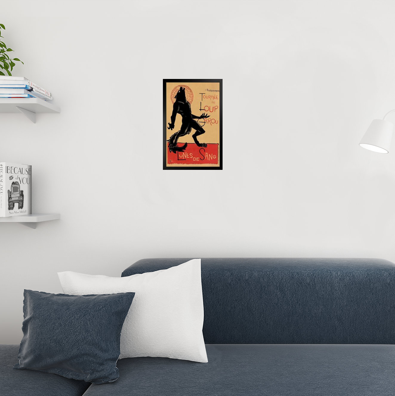 Trinx Loup Garou Noir Black Werewolf Chat Noir Parody Vintage Advertisement Vintage Illustration Art Deco Vintage French Wall Art Nouveau French Advertising Fantasy Black Wood Framed Art Poster 14x Picture Frame