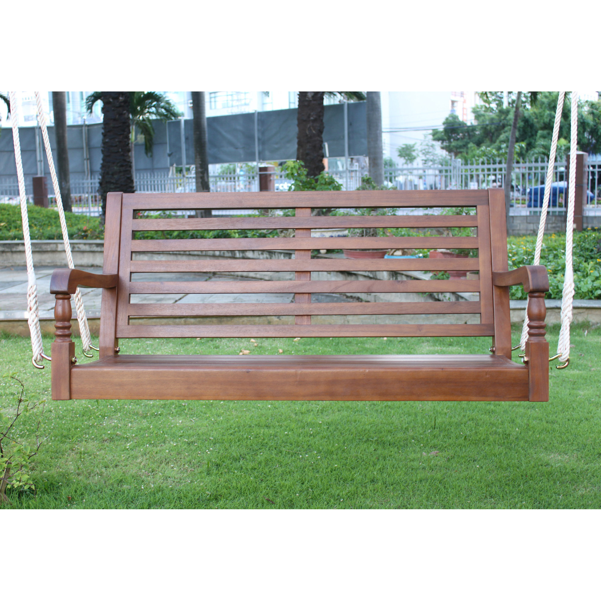 wooden front porch swing