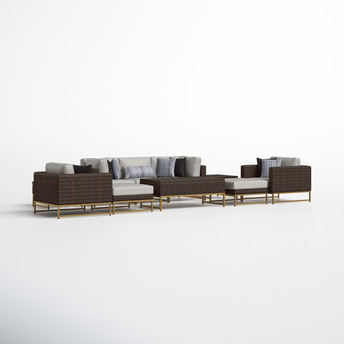 Joss and Main 10 Piece Rattan Sectional Seating Group with Cushions