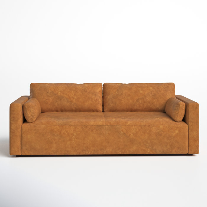 Joss and Main Esteban 90" Genuine Leather Square Arm Sofa with Reversible Cushions