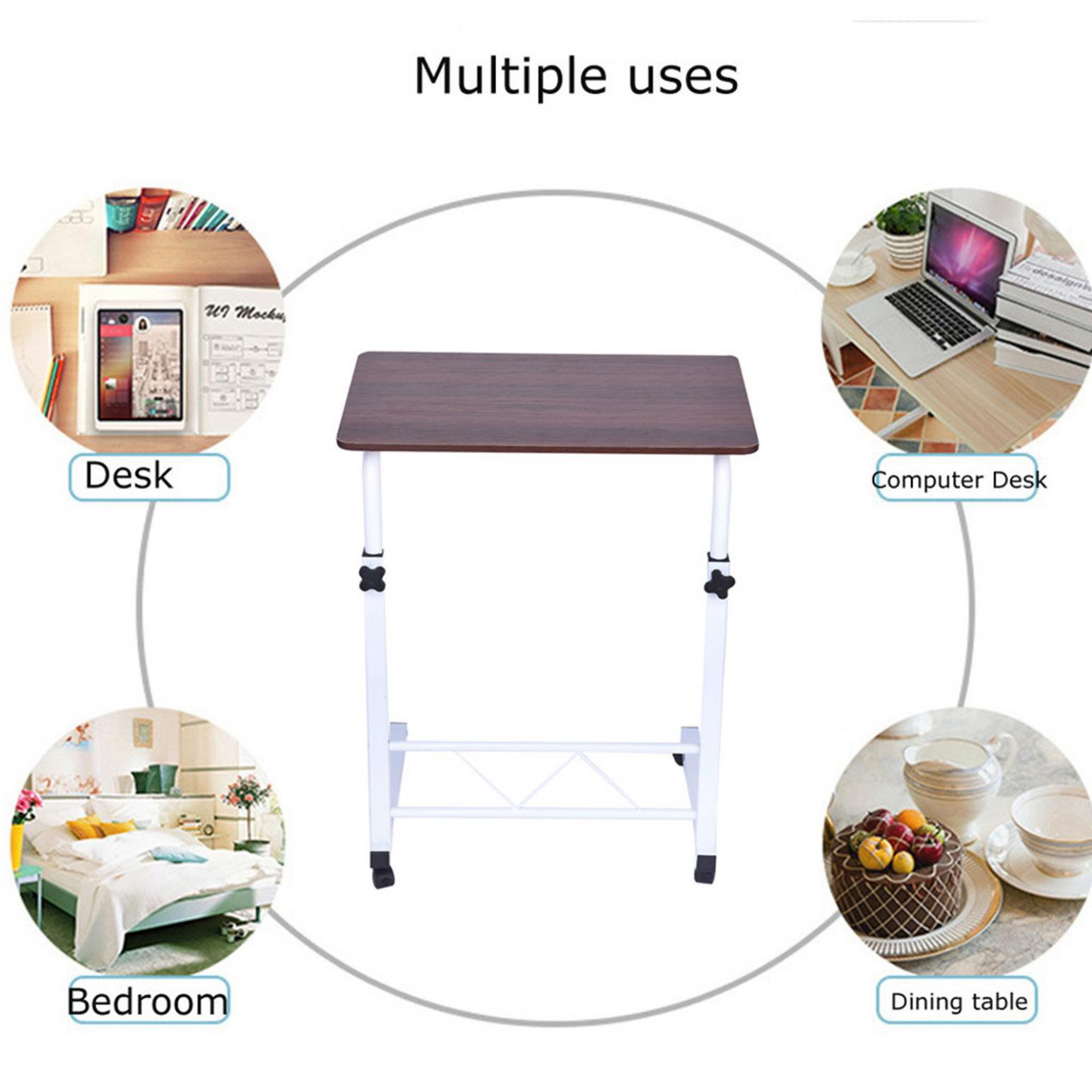 Adjustable Side Table Sofa End Cart Laptop Rolling Computer Desk Stand Tray Home 